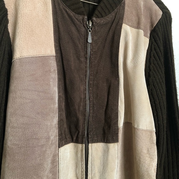 Vintage Brown Suede and Knit Front Zip Sweater Jacket - Picture 2 of 4